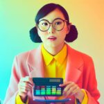 japanese accounting person using her calculator